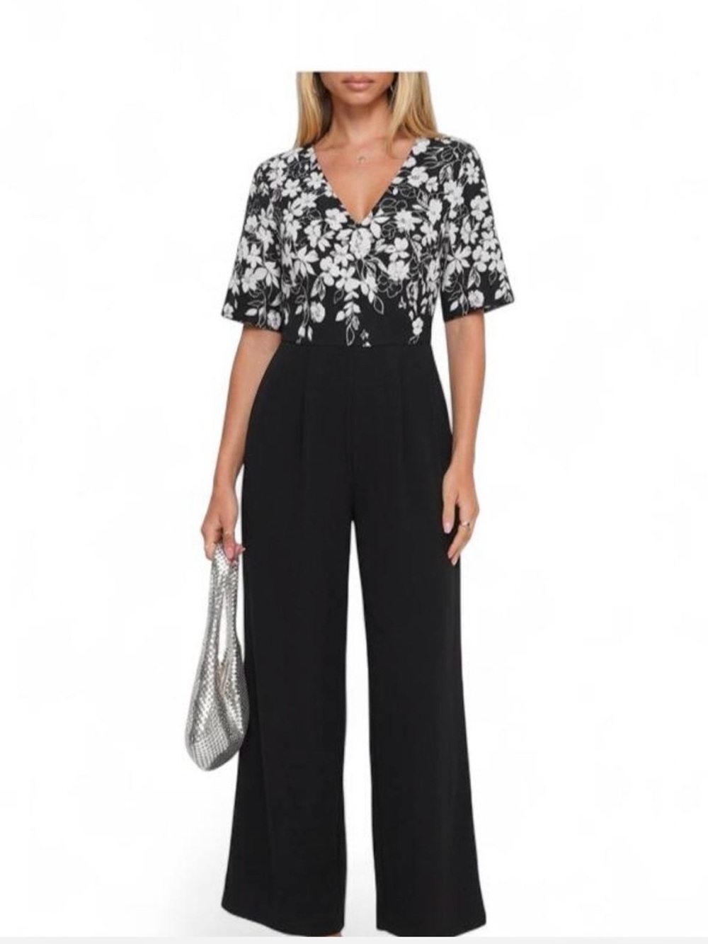 Made With Love Jumpsuit Sz XL Black & White Floral Wide-Leg Special Events